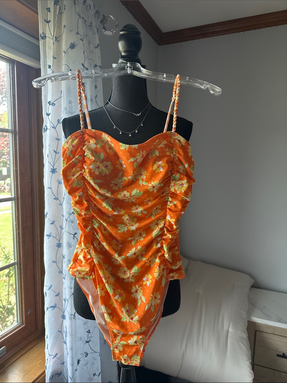 Cupshe Orange Floral Ruched One-Piece Swimsuit